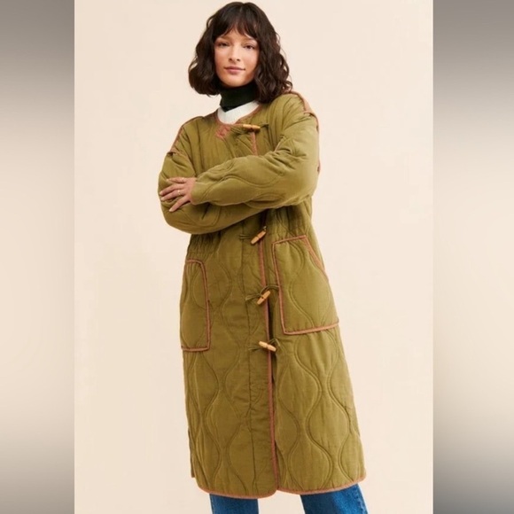 Free People Lush It Duffle Coat Army Green Size XS NEW - Picture 5 of 16